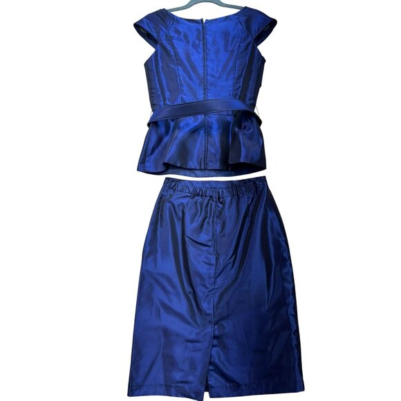 Alfred Angelo Peplum Evening Blouse & Skirt Set Size 4 Midnight Royal Blue Belte - Picture 13 of 16